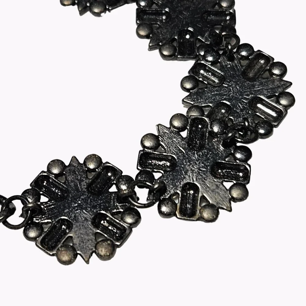 Elegant Floral Chunky Statement Necklace Black Gem Rhinestone Fashion Jewelry